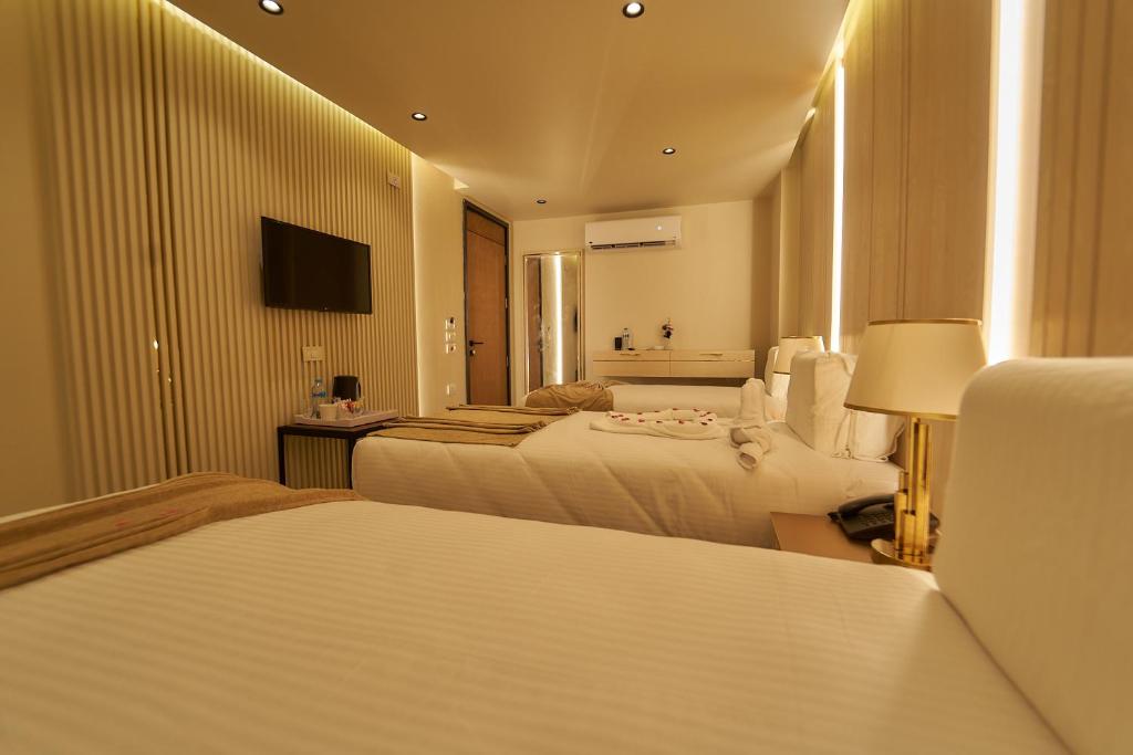 TV a/nebo společenská místnost v ubytování Gold's Pyramids Hotel