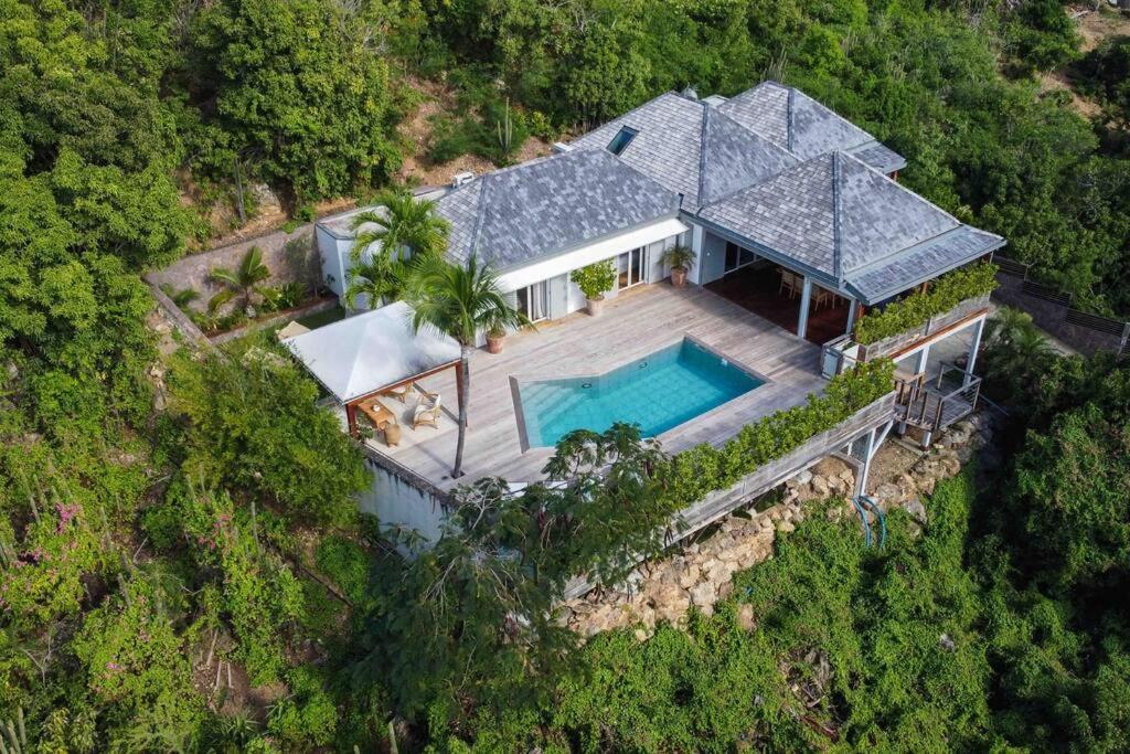an overhead view of a house with a swimming pool at Villa Vi - St Barth in Saint Barthelemy