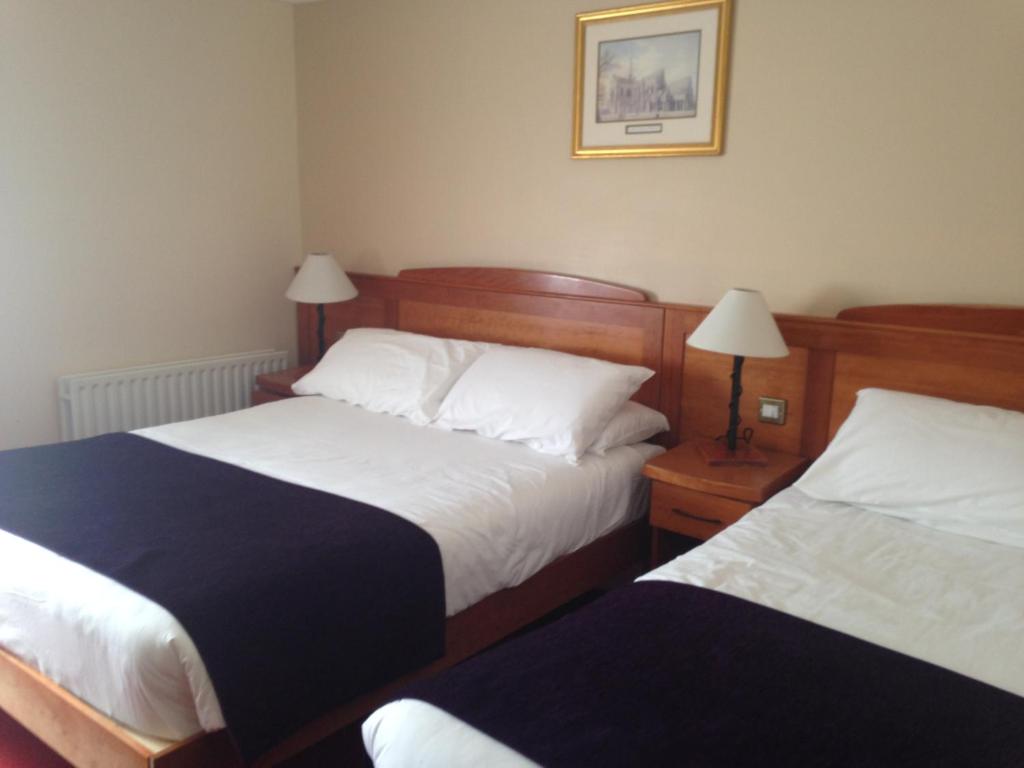 a hotel room with two beds and two lamps at Kilford Arms in Kilkenny