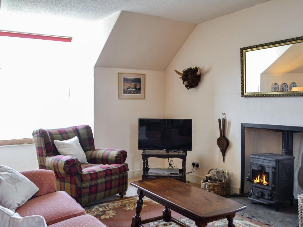 a living room with a tv and a fireplace at North Corner in Carsethorn