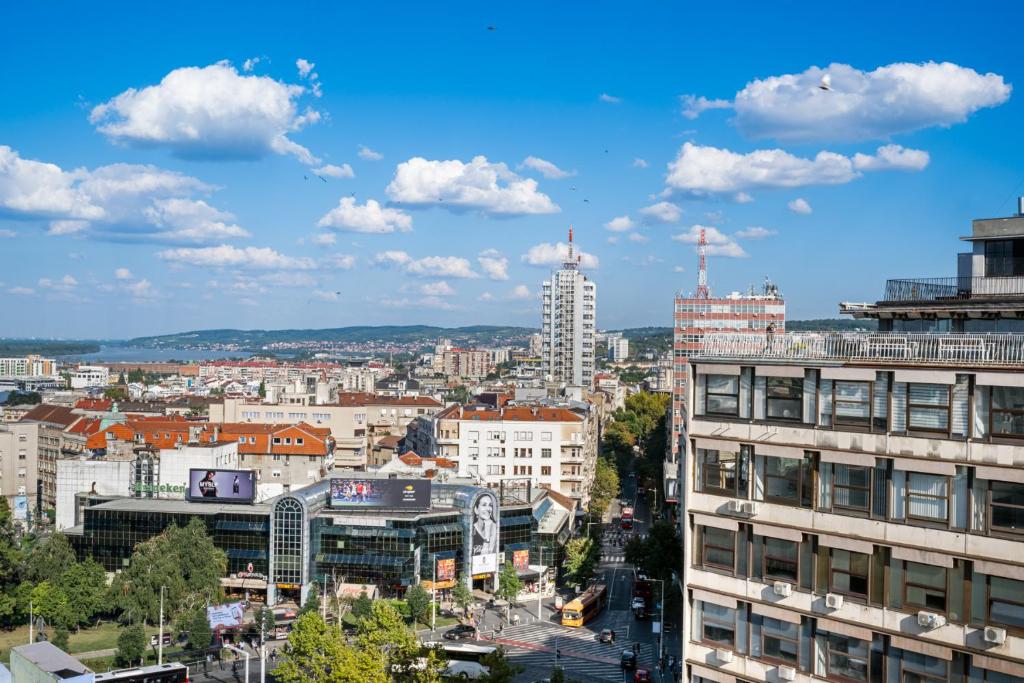 Nespecifikovaný výhled na destinaci Bělehrad nebo výhled na město při pohledu z hotelu