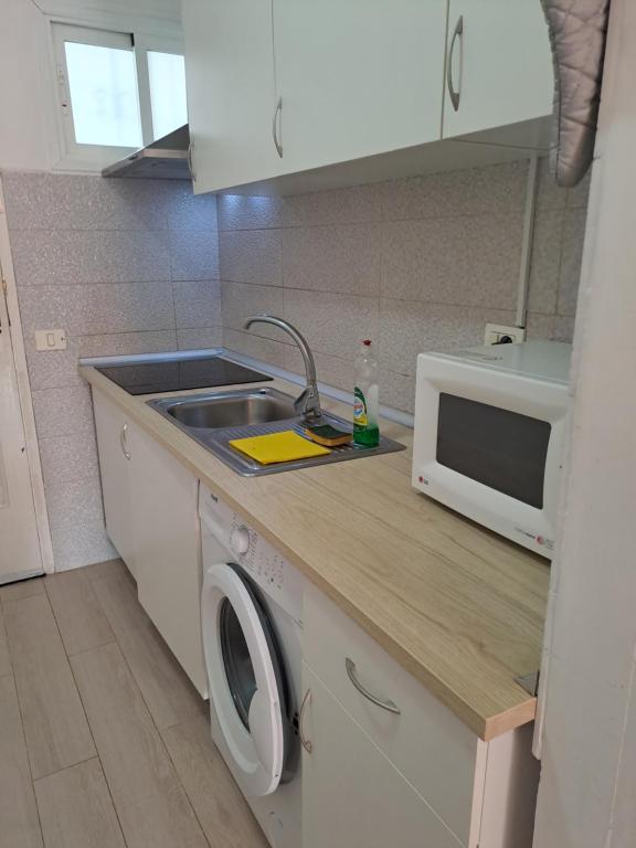 kuchnia ze zlewem i kuchenką mikrofalową w obiekcie Casa Tavio 3 w Aronie