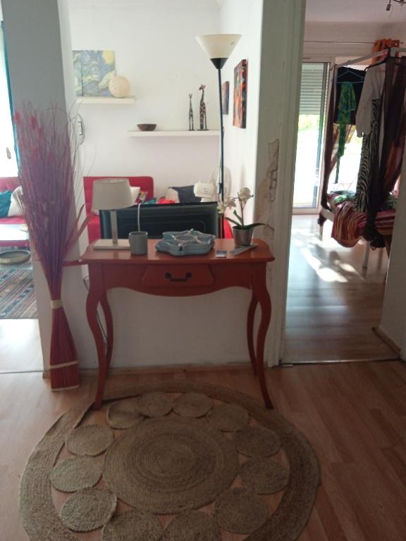 a living room with a table and a rug at Chambre cosy chez Schéhérazade in Toulon