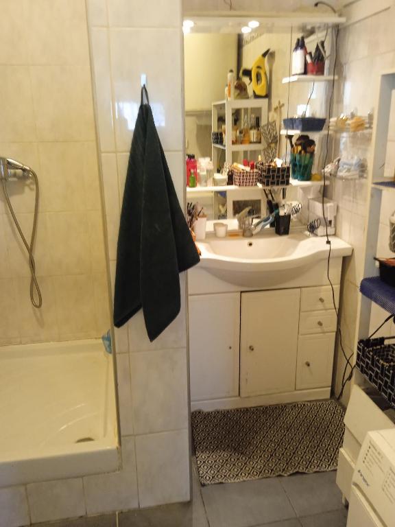 a bathroom with a sink and a shower at Chambre cosy chez Schéhérazade in Toulon