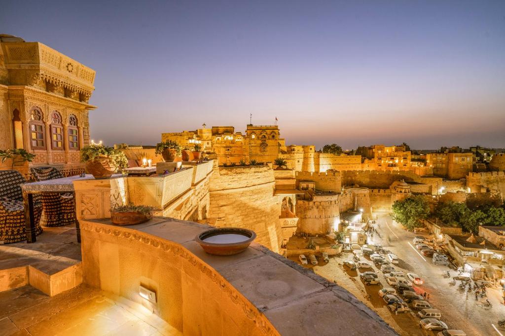 an aerial view of a city at night at Hotel Garh Jaisal Haveli in Jaisalmer