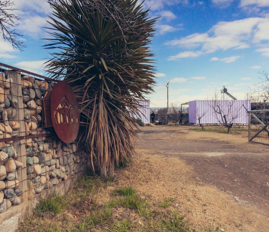 a palm tree sitting next to a stone wall at KooColand- XUMUC in Tupungato