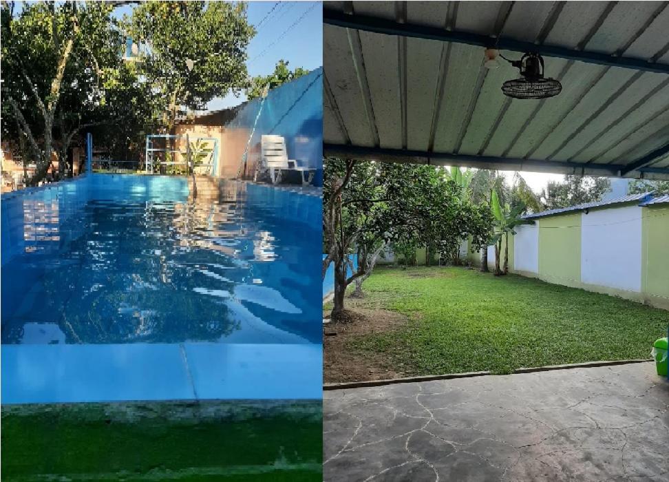 dos fotos de una piscina y un patio en CASA DE CAMPO EL AMAZONICO, en Tingo María