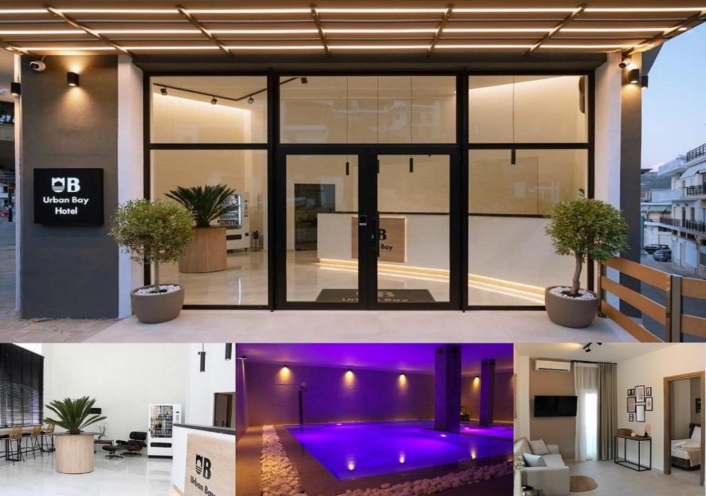 una casa con una piscina púrpura en el medio en UrbanBay Hotel & Spa en Kavala