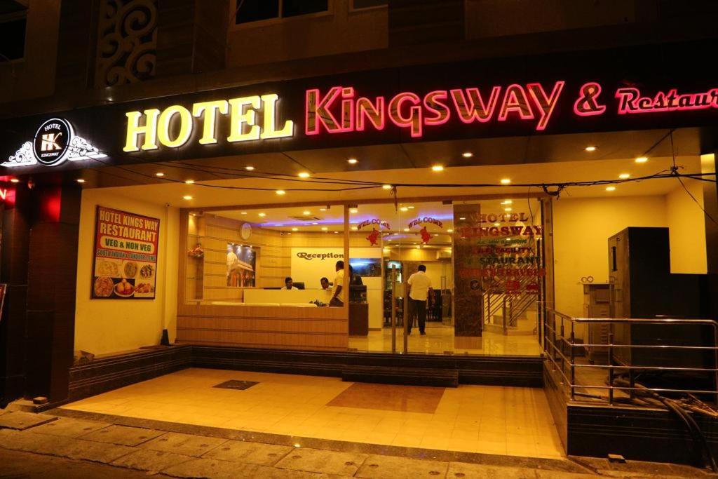 a hotel kingsway with a neon sign in front of it at KINGSWAY HOTEL AND RESTAURANT Ajmer Dargah 350 Meter in Ajmer