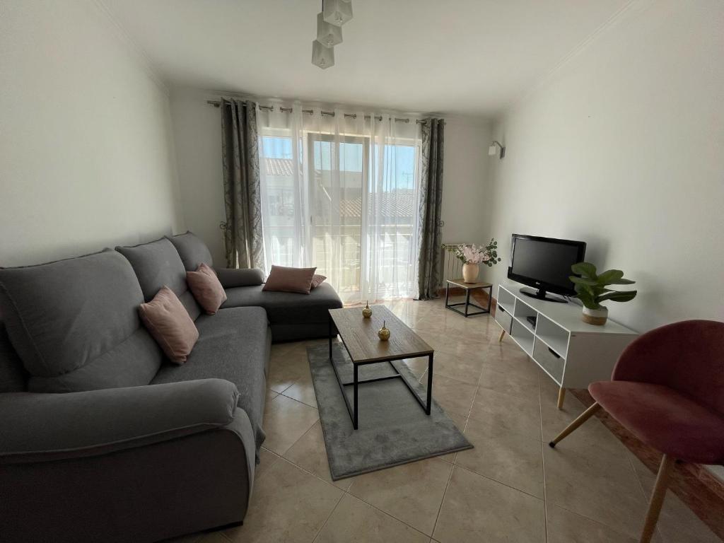a living room with a couch and a tv at Appartement T1 Centre Pombal in Pombal