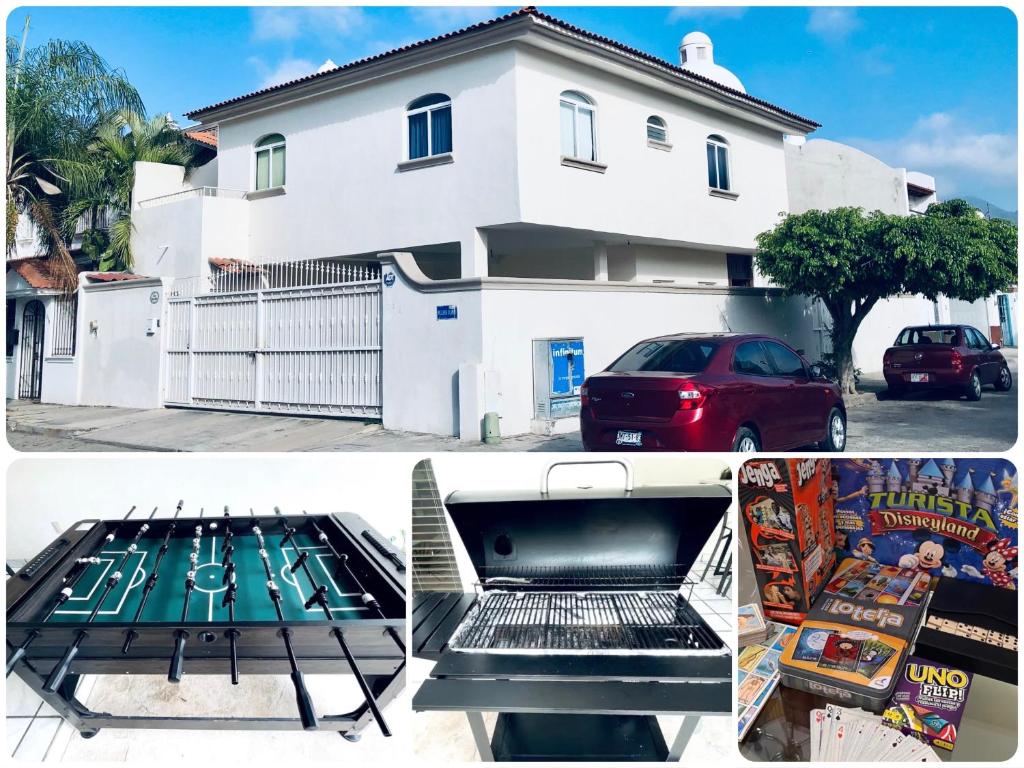 un collage de fotos de una casa y una mesa de billar en Casa cerca del mar! 4 Habitaciones con aire acondicionado, en Puerto Vallarta