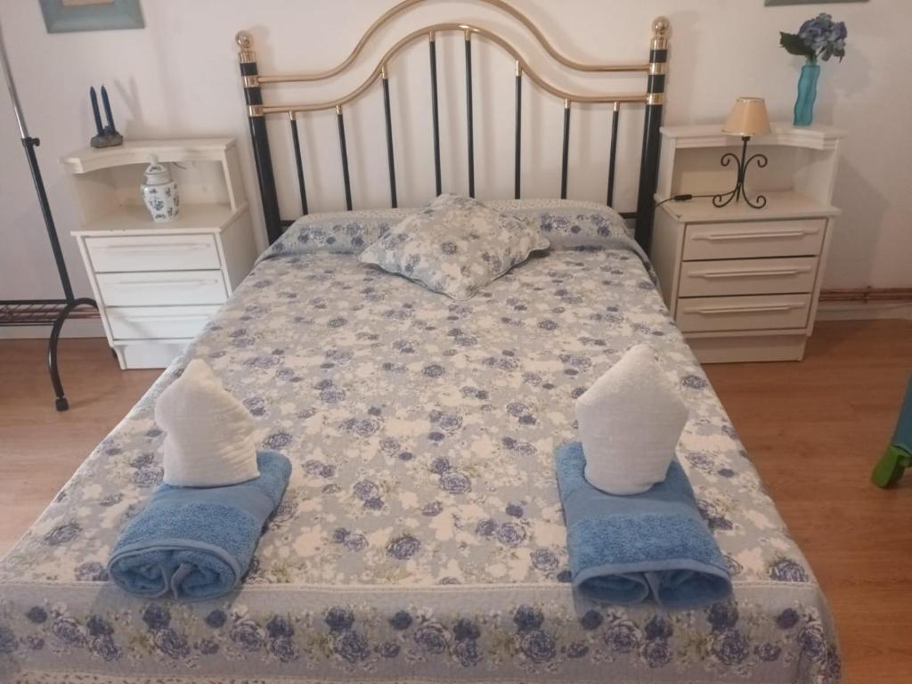 ein Bett mit zwei Kissen darauf in einem Schlafzimmer in der Unterkunft Vista a la sierra in El Astillero