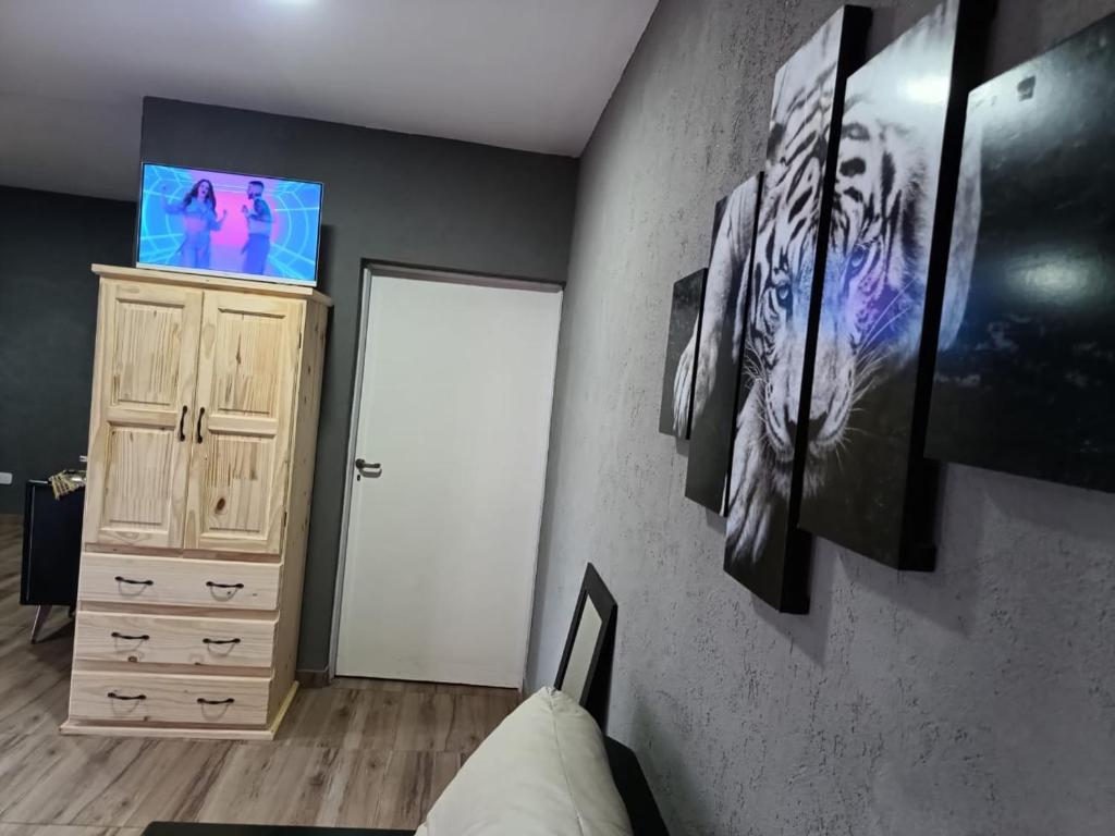 a bedroom with a bed and a tv on a wall at Residencia Dos Soles 2.0 in Resistencia