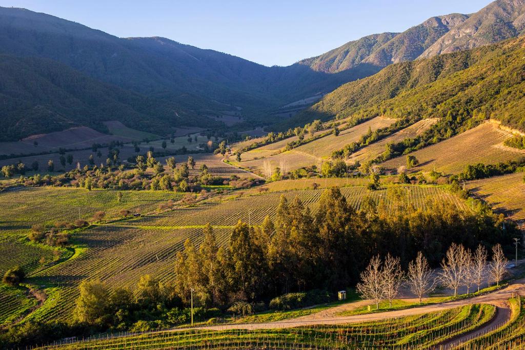 聖克魯茲的住宿－Cabaña del Vino，享有山脉山谷的空中景致