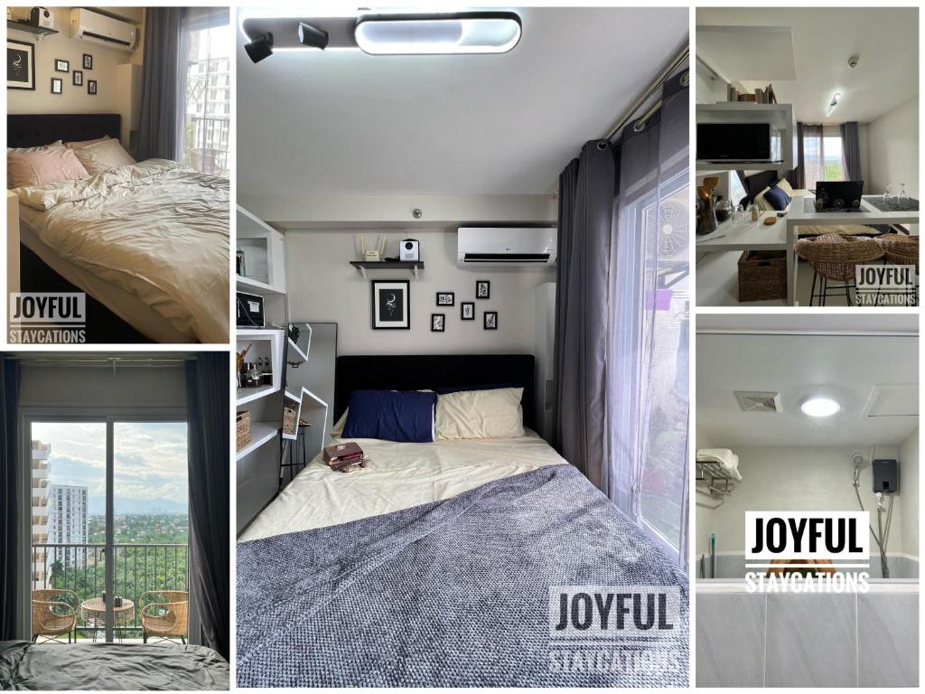 eine Collage mit drei Bildern eines Zimmers mit einem Bett in der Unterkunft Condo with resort-like living, everyday in Lapu Lapu City