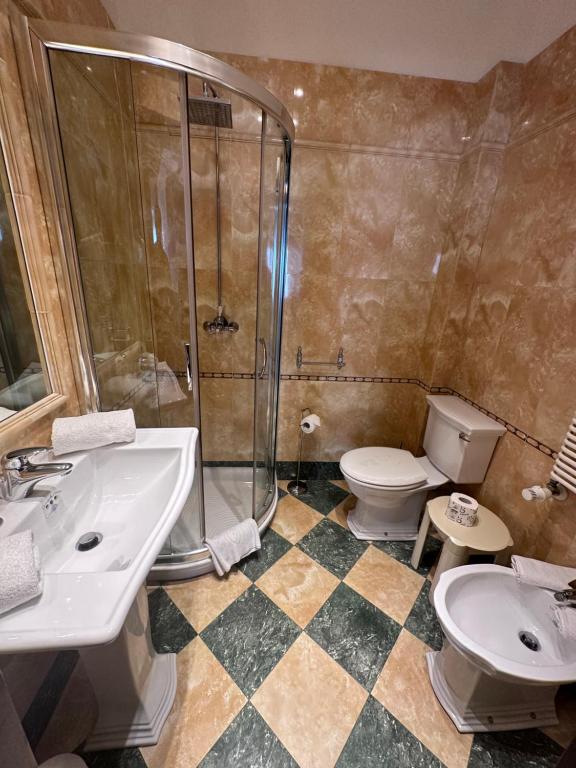 a bathroom with a shower and a toilet and a sink at Ca' Del Nobile in Venice