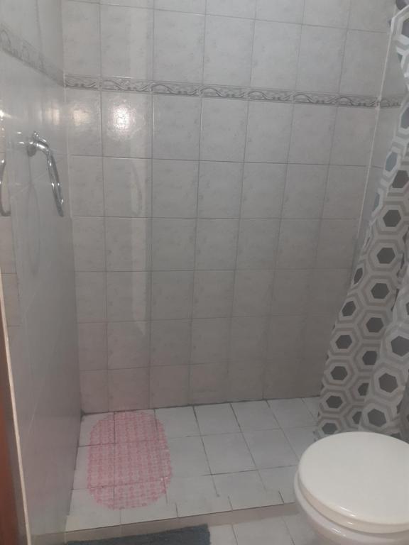 a bathroom with a shower with a toilet and a sink at NUESTRO MUNDO TRELEW in Trelew