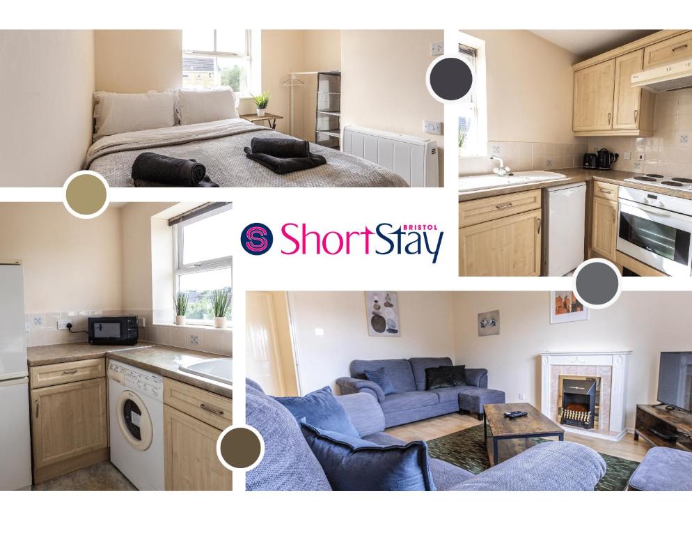 un collage de fotos de una cocina y un dormitorio en Thorley Court, Swindon, en Swindon