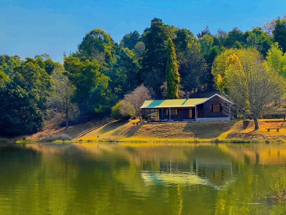 a house on a hill next to a lake at Brentwood Cottage in Machadodorp