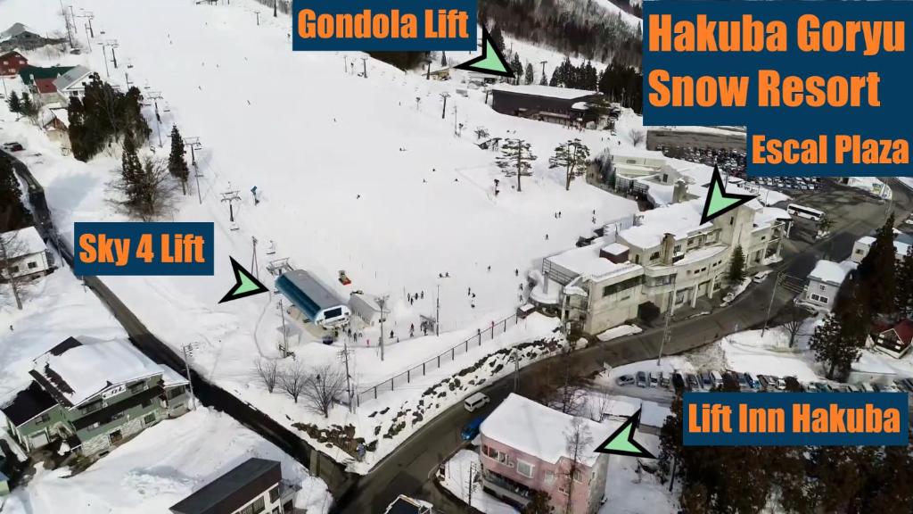 una mappa di una località sciistica nella neve di Lift Inn Hakuba Goryu a Hakuba