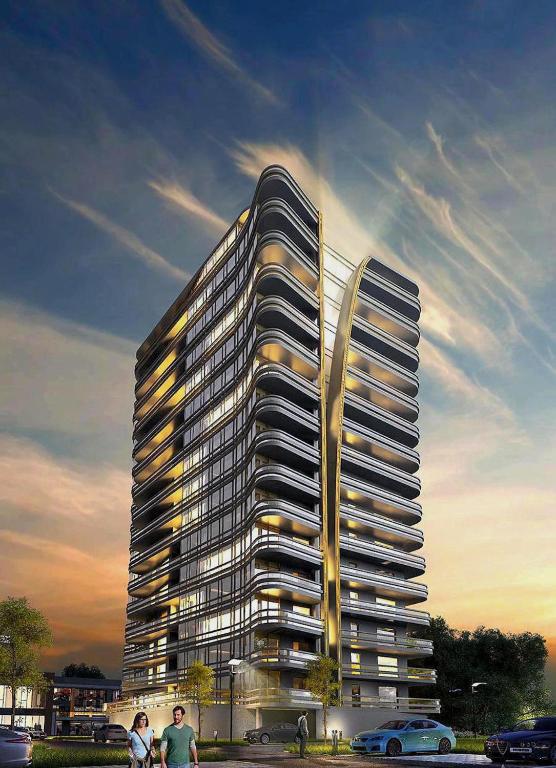a rendering of a tall building with people standing in front at Apartament GJ PLAZA in Kielce