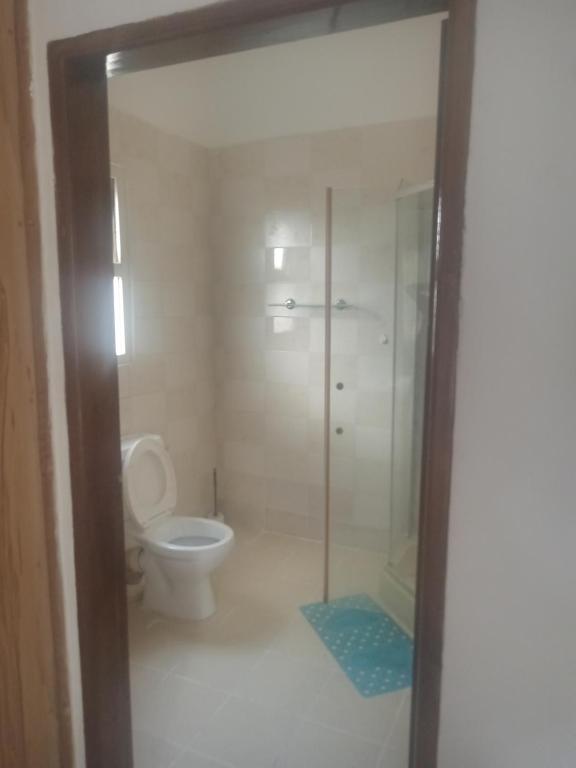een badkamer met een toilet en een glazen douche bij Vipingo royal homes in Kilifi