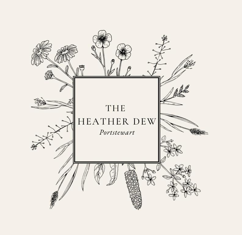 una ilustración en blanco y negro de un marco con flores y plantas en The Heather Dew, en Portstewart