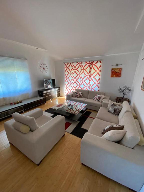 sala de estar con 2 sofás y TV en Apartman GOGO en Livno