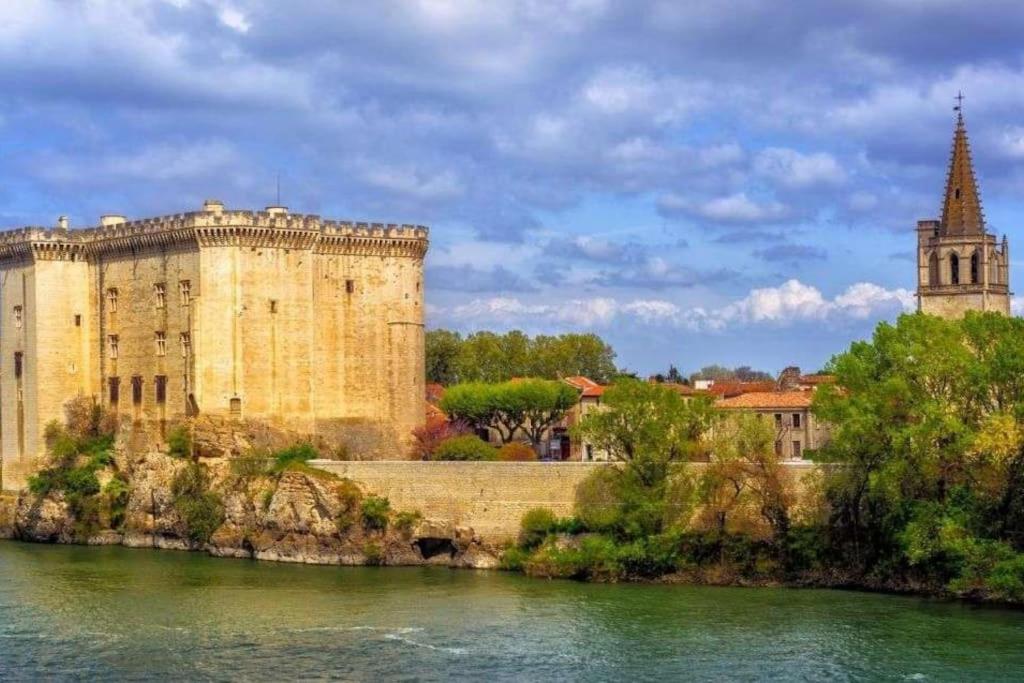 un castello vicino a un fiume con una torre di Le Tarasconnais a Tarascona