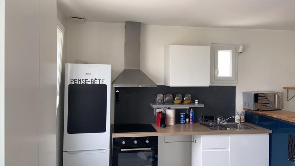 eine Küche mit einem weißen Kühlschrank und einer Spüle in der Unterkunft JLGD in Monthyon
