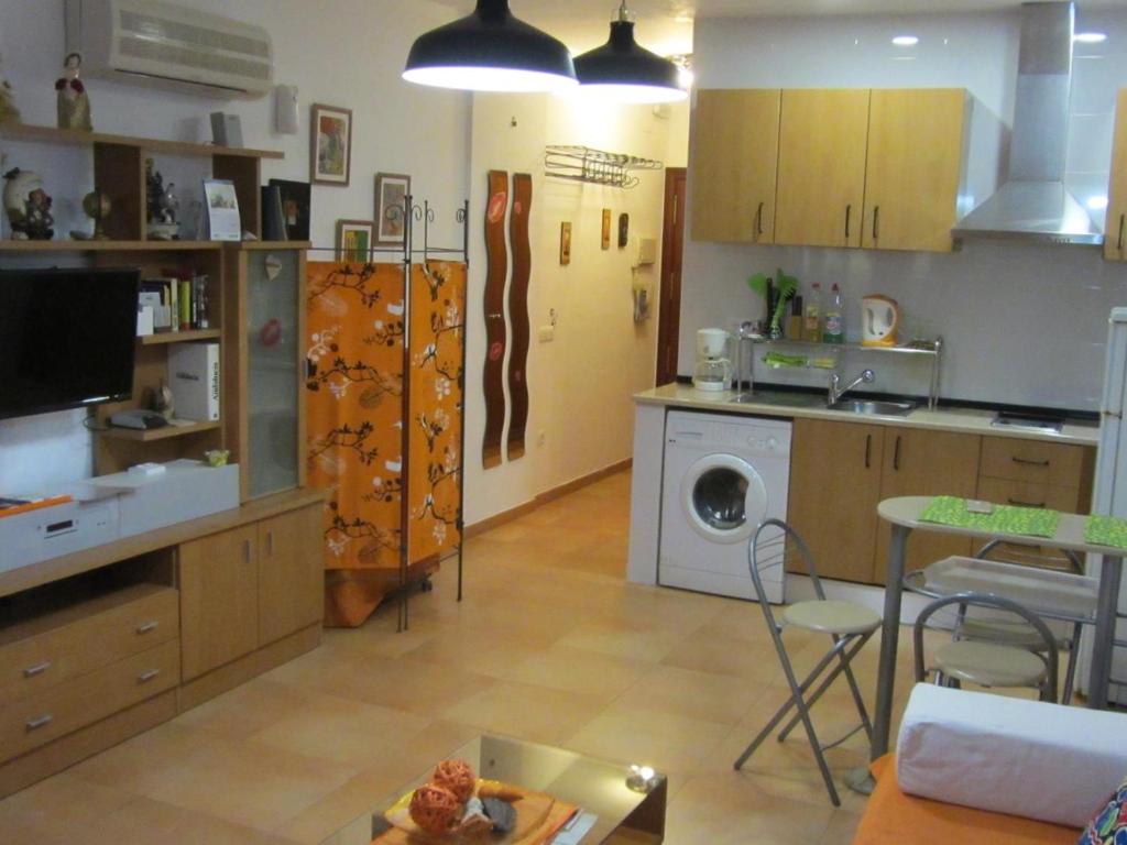 a kitchen with a stove and a dishwasher in it at 0318 Studio in Torremolinos 800 m from the beach in Torremolinos