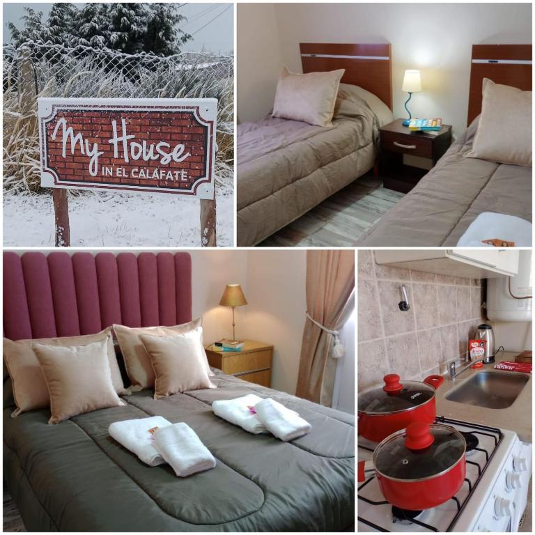 a collage of four pictures of a hotel room at My House in El Calafate. in El Calafate