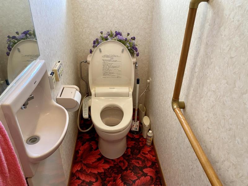 a small bathroom with a toilet and a sink at Guest in Shallman in Amami