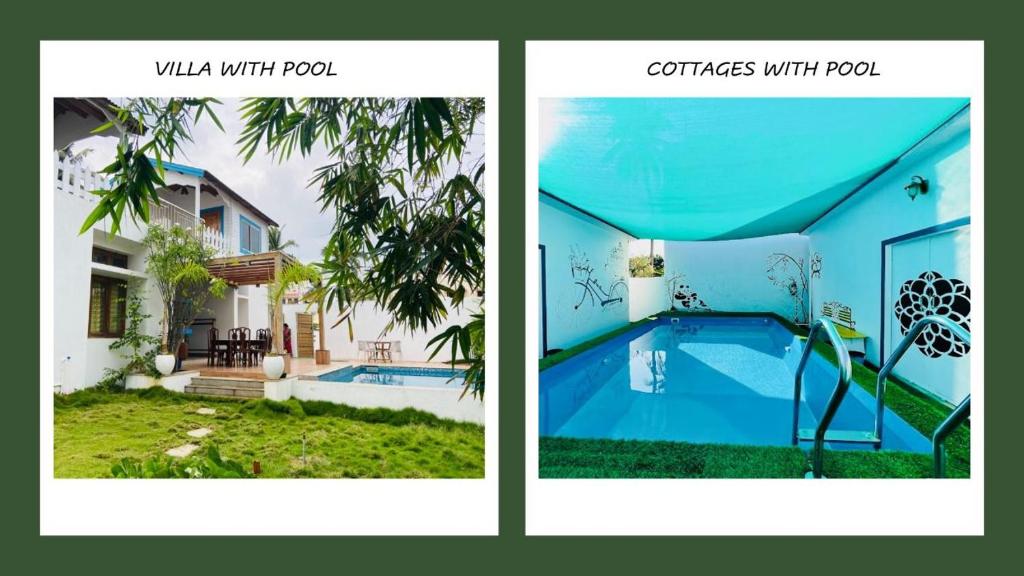 本地治里的住宿－Bleu & Blanc，两幅带游泳池的房子的照片