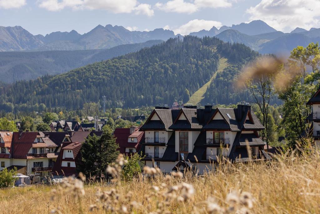 a town with houses and mountains in the background at Luxury Salwatoriańska Apartments Mountain View Zakopane by Renters Prestige in Zakopane
