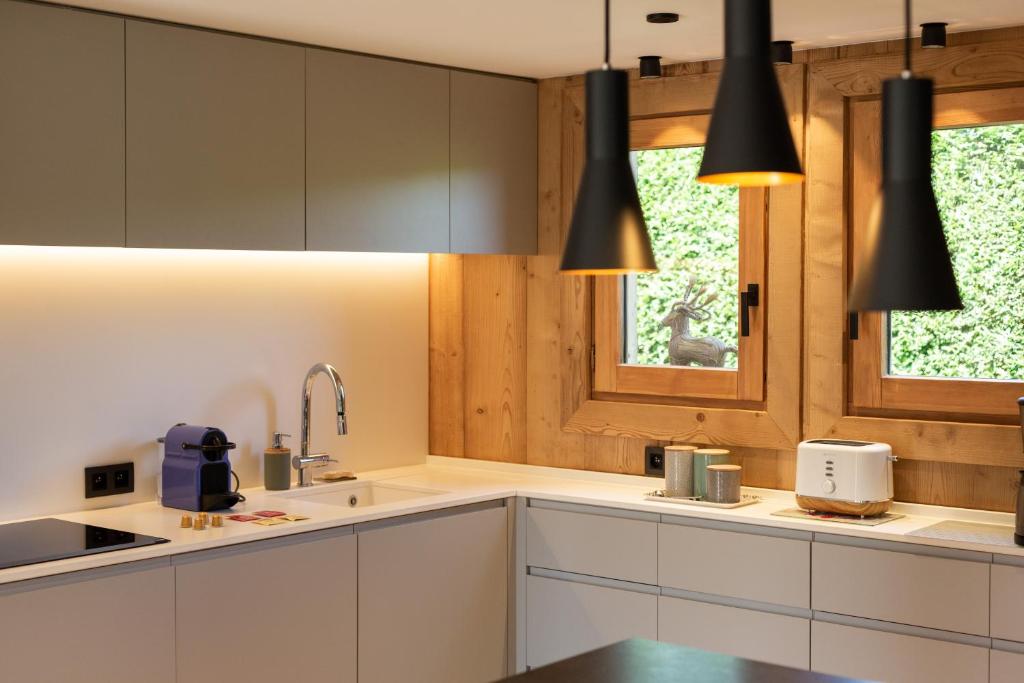 Kuchyň nebo kuchyňský kout v ubytování Megève - Chalet Miage