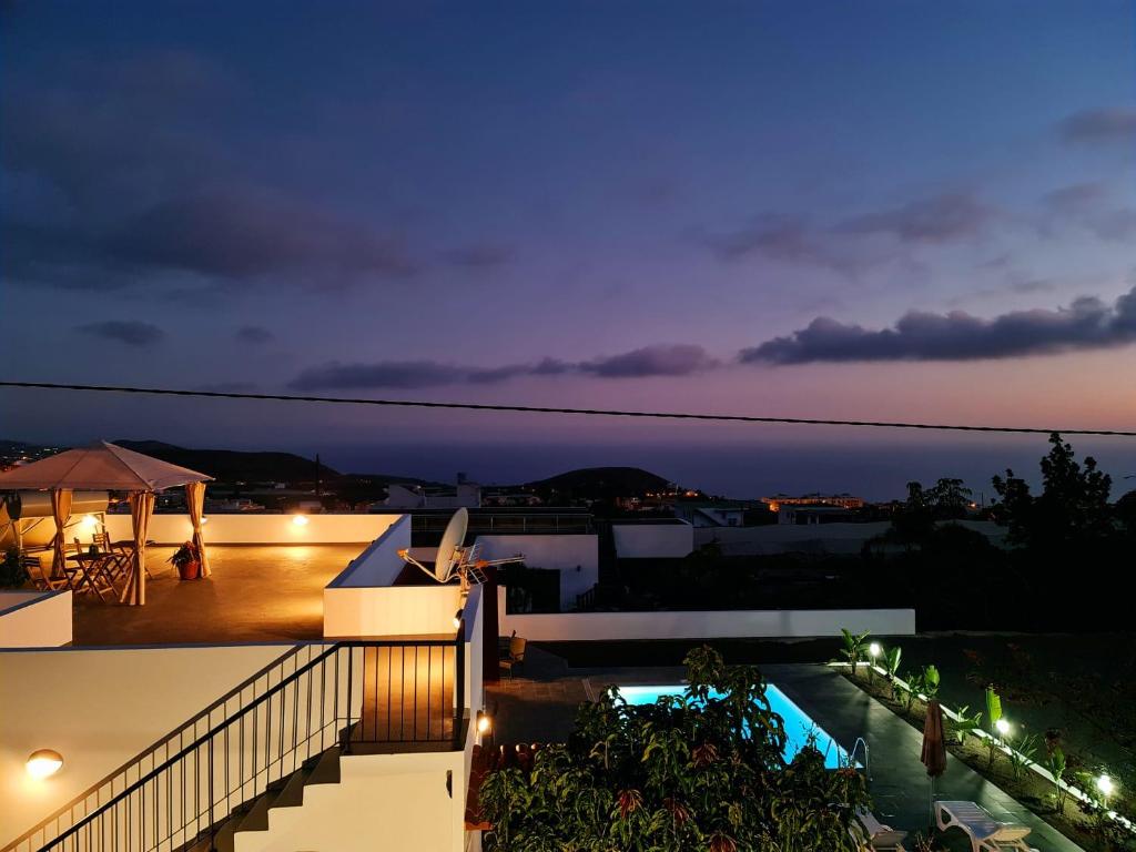 a view from the balcony of a house at night at Villa Tino- Casa M in Los Llanos de Aridane