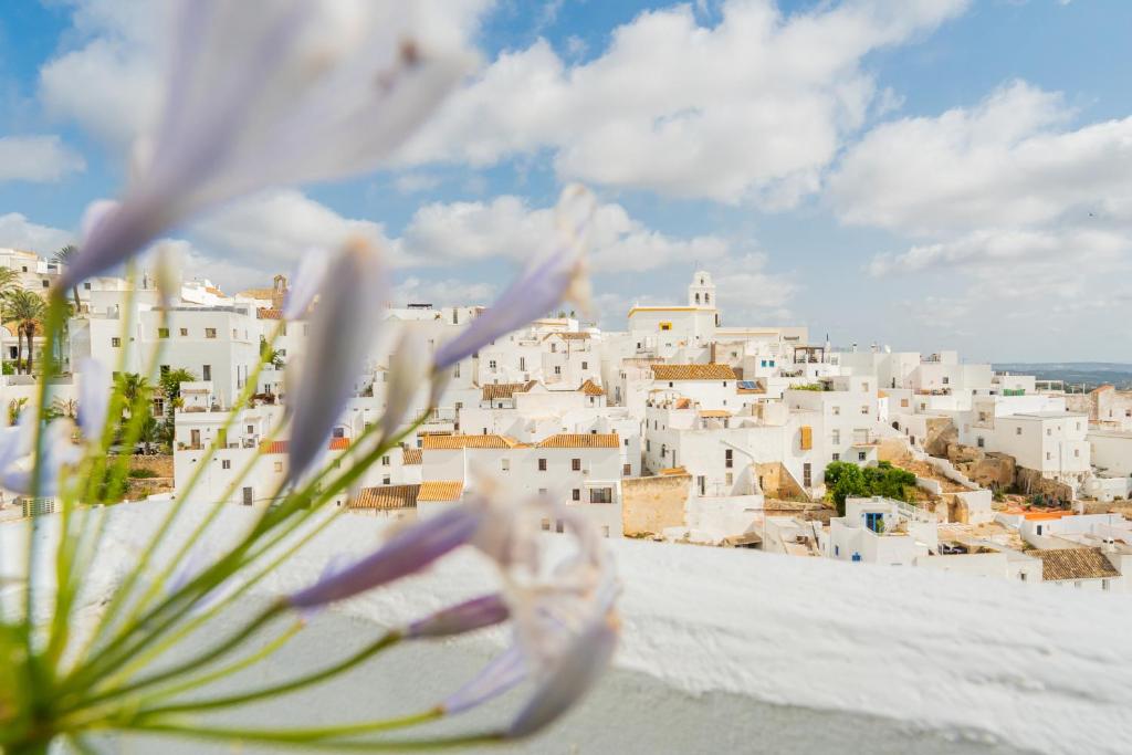 Blick auf eine Stadt mit weißen Gebäuden in der Unterkunft Casa La Fontana 2 in Vejer de la Frontera