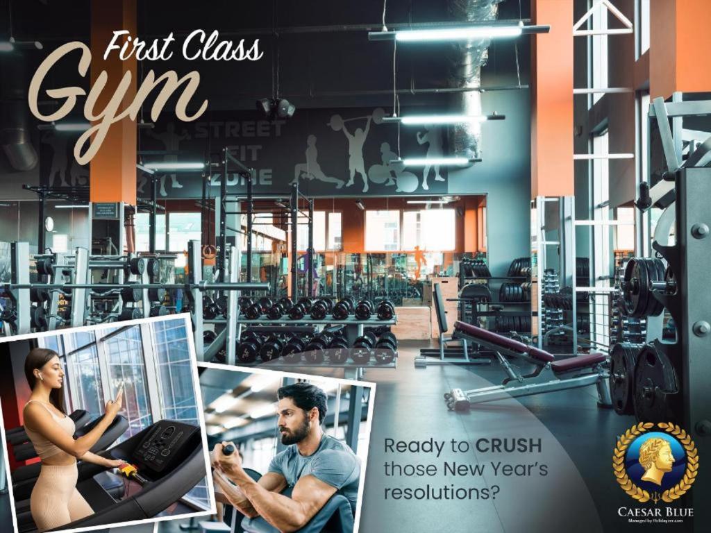 a magazine advertisement for first class gym with people in a gym at Holiday Stay with Aqua Park in Isabella, Caesar Blue Resort, Lunch till 4pm, SPA, Gym and Kids Club in Kalecik