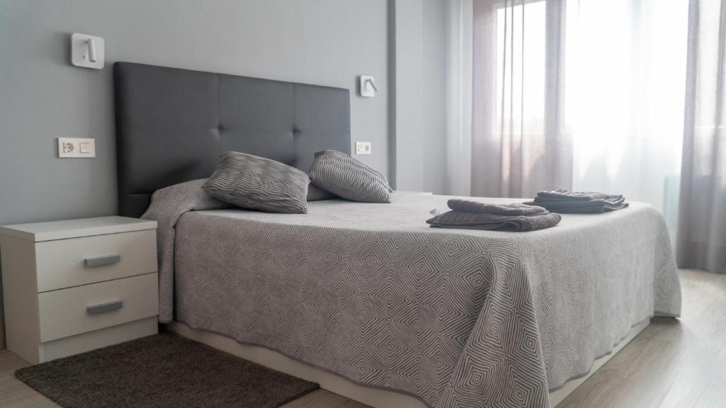 1 dormitorio con 2 almohadas en PISO AVILES CENTRO PARQUE FERRERA, en Avilés