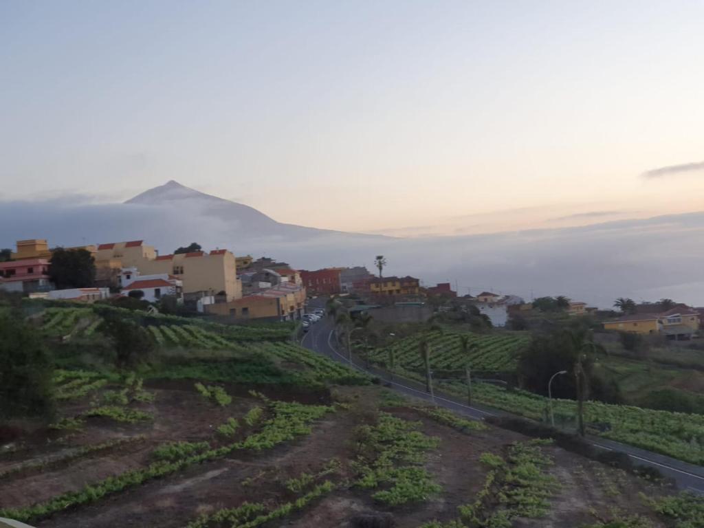 a town on a hill with a mountain in the background at Villa La Casita. in La Matanza de Acentejo