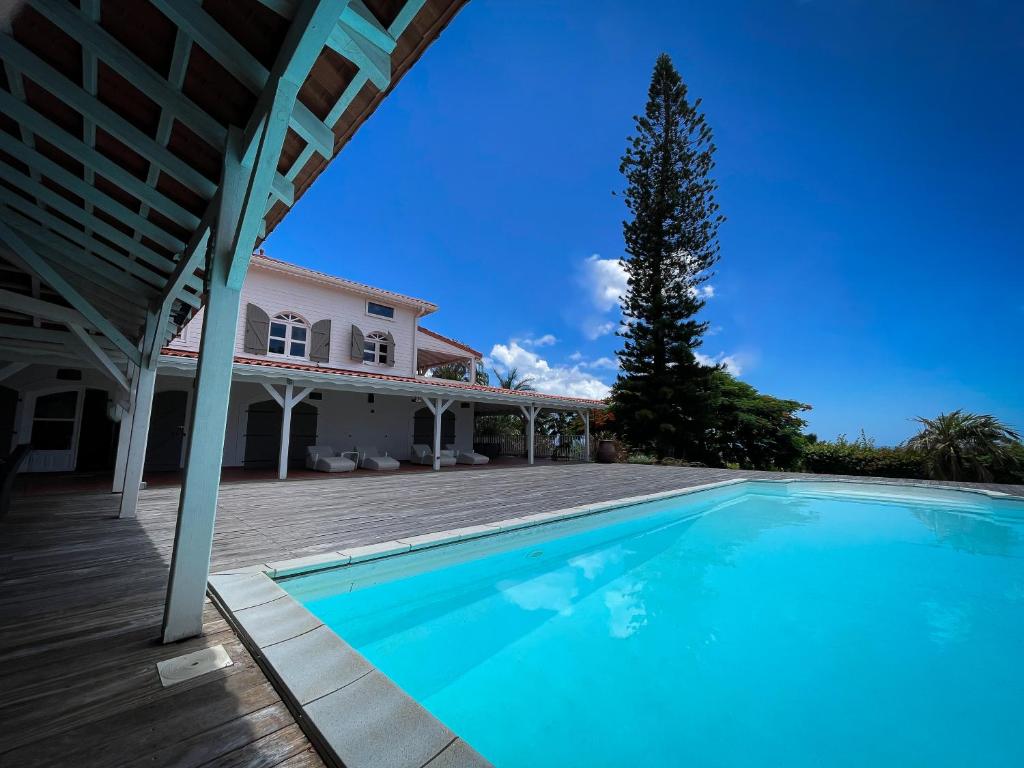 a large swimming pool in front of a house at Villa Jouanacaera in Le Carbet