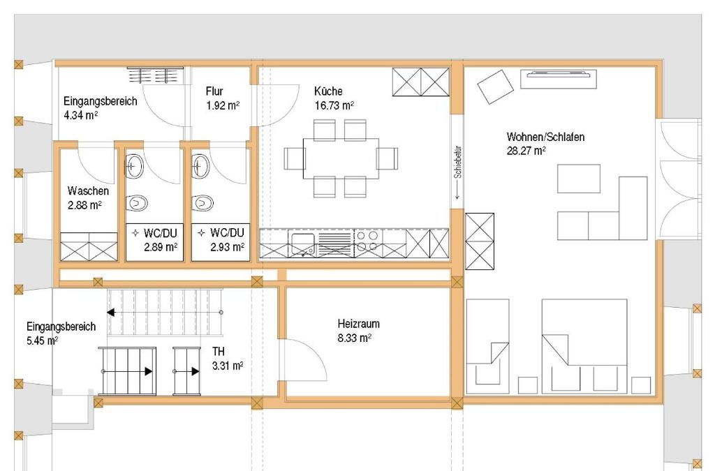 Grundriss eines Hauses in der Unterkunft Ferienwohnung Rose auf Hof Stallegg in Löffingen