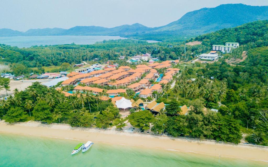 an aerial view of a resort on a beach at Blue Bay Resort in Ko Yao Yai