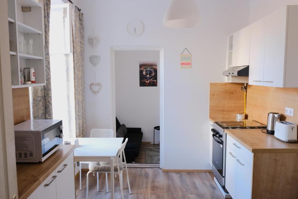 Kuchyň nebo kuchyňský kout v ubytování Várfal-Lak apartman
