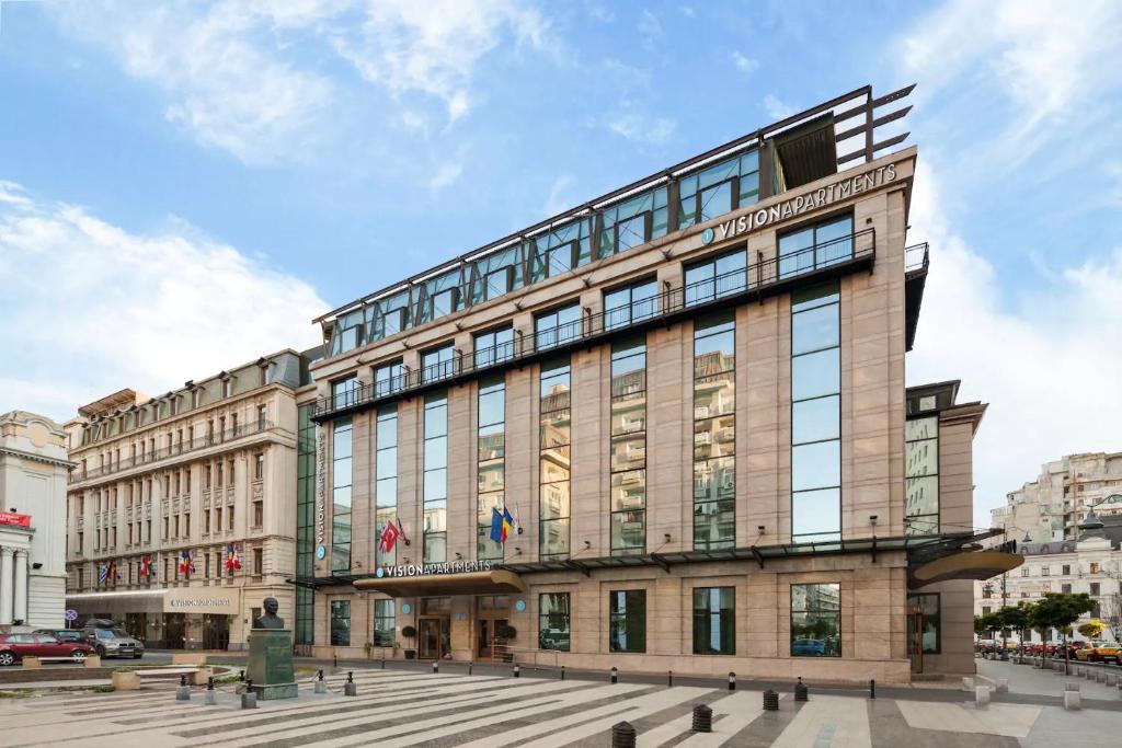 a rendering of a building on a city street at VISIONAPARTMENTS Bucharest - contactless check-in in Bucharest