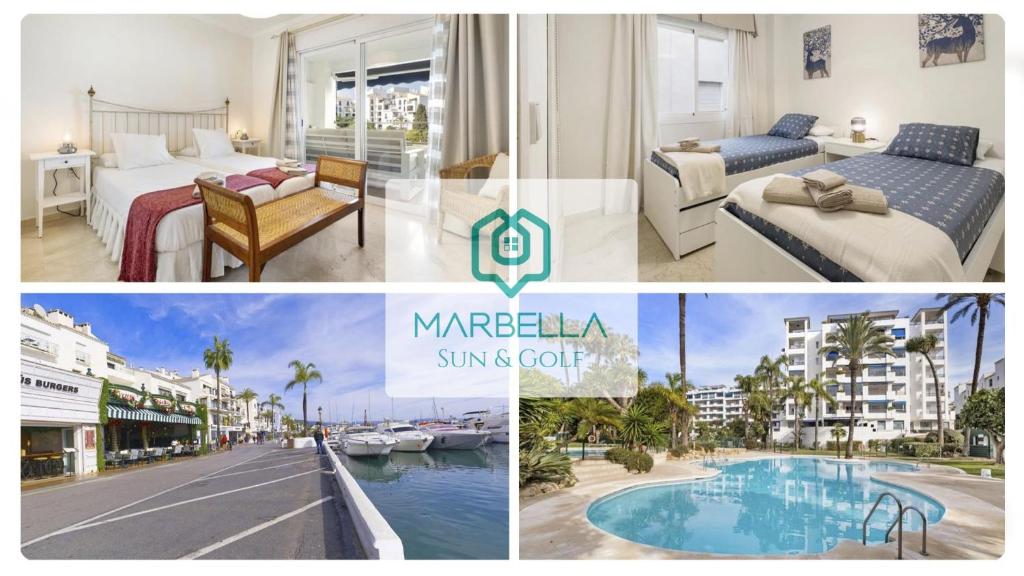 un collage de trois photos d'une chambre d'hôtel dans l'établissement Urban Exclusivity At Puerto Banús, à Marbella