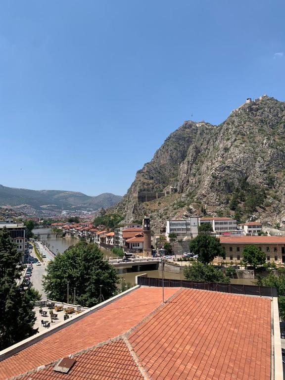 a view from the roof of a building with a mountain at HAYAL SUİTE'S in Amasya