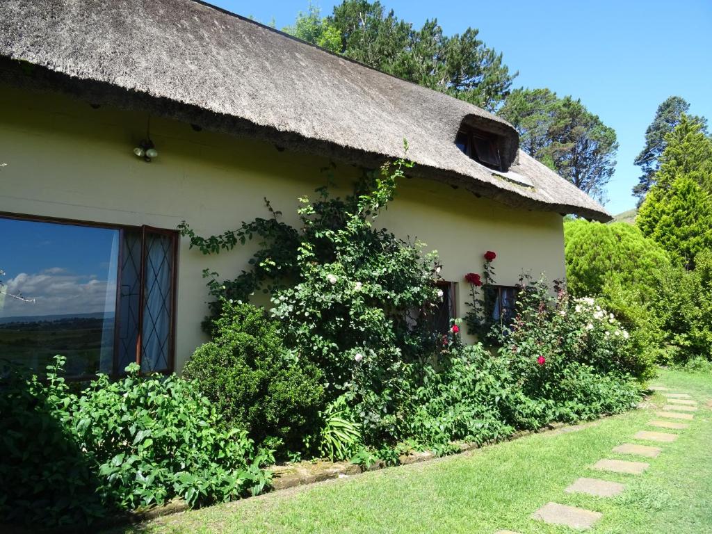 a house with a thatched roof and a yard at Manwood Lodge in Henburg Park