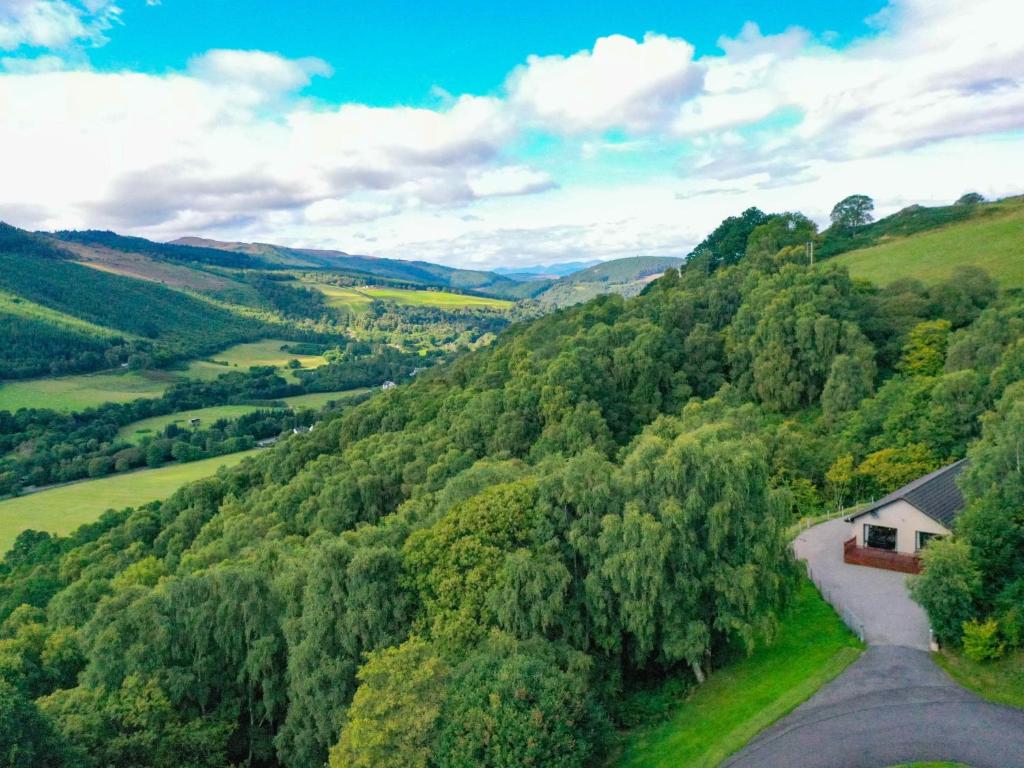 a house on the side of a road in a forest at Holiday Home Achmony Number 11 by Interhome in Drumnadrochit